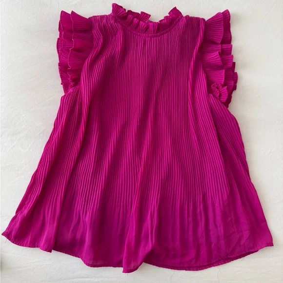 TCEC Ruffled Sleeveless Top in Vibrant Pink - Picture 2 of 5